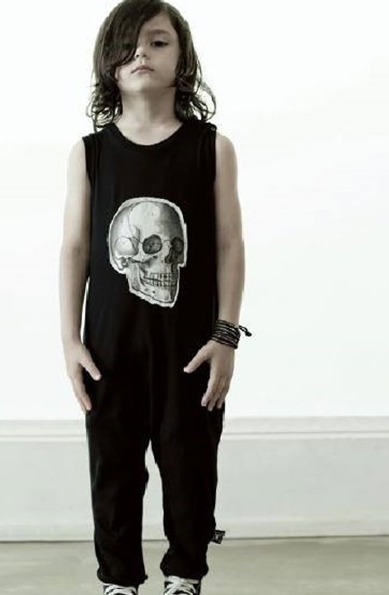 2014 spring and summer NUNUNU skull jumpsuit / skull overall style Long Romper - อื่นๆ - ผ้าฝ้าย/ผ้าลินิน สีดำ