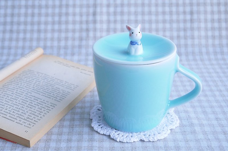 Three shallow ceramic original Peter Pan rabbit cup coffee cup cover Meng Meng creative birthday gift cup - Teapots & Teacups - Other Materials Green