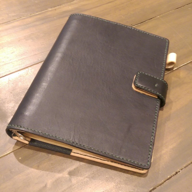 Handmade hand-dyed leather 20-hole loose-leaf notebook (free printing and embroidering) - สมุดบันทึก/สมุดปฏิทิน - หนังแท้ สีดำ