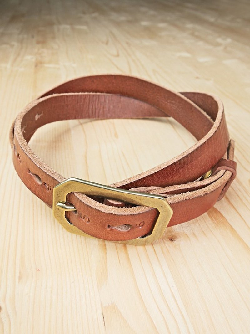 Chainloop self-made and customizable size distressed cowhide wide leather belt - เข็มขัด - หนังแท้ สีนำ้ตาล