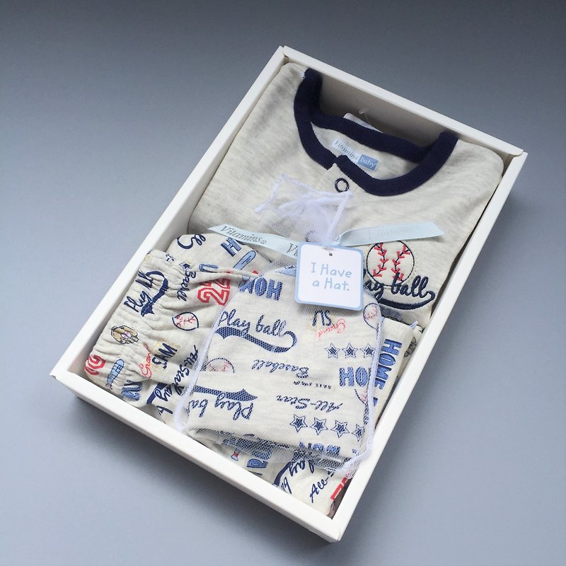 美國原裝棒球風運動小子套裝禮盒組(9個月適穿) 彌月禮 生日 滿月 - 彌月禮盒 - 棉．麻 金色