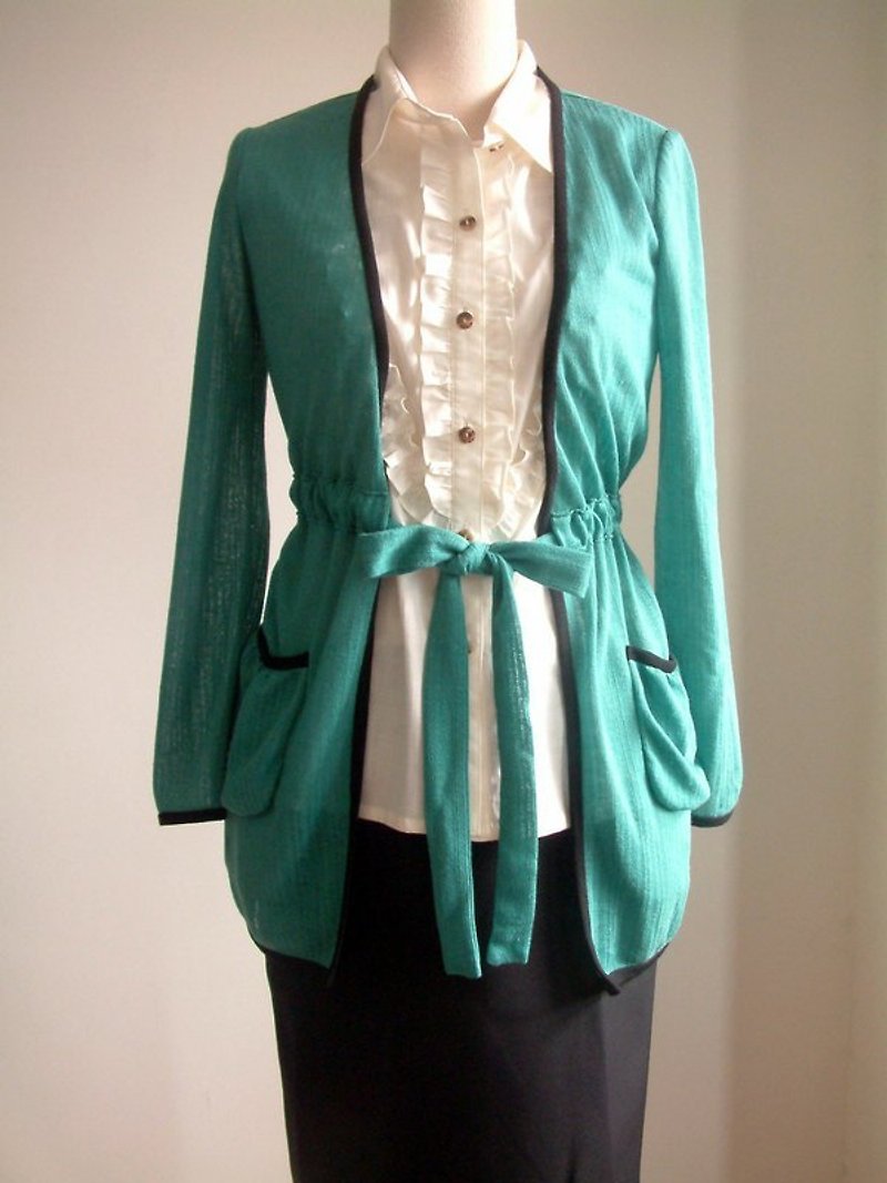 Green knitted long sleeve thin coat - เสื้อแจ็คเก็ต - วัสดุอื่นๆ สีเขียว