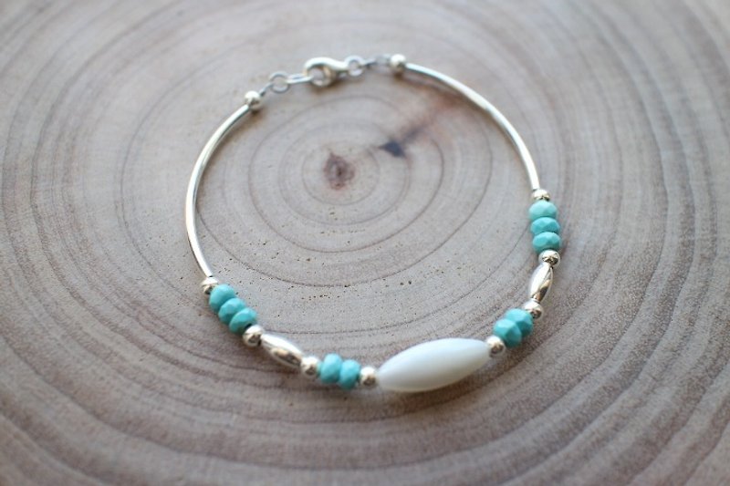 Fuchia ~ Shell small trip - Shell / natural stone / silver bracelet - Bracelets - Other Materials 