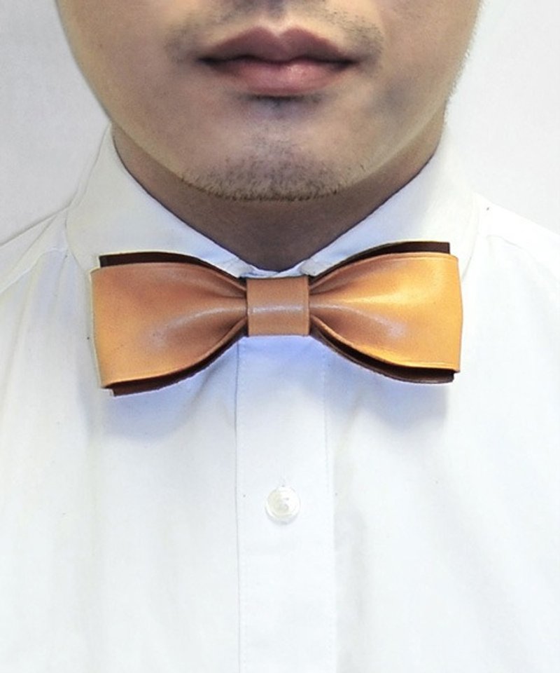 MICO Handmade Leather Bow Tie Bow Tie Light Brown - Ties & Tie Clips - Genuine Leather Orange