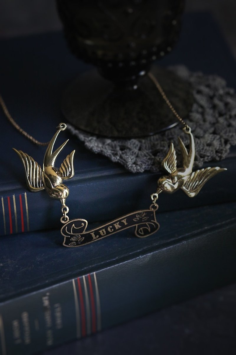 The Swallows with Lucky Ribbon Necklace by Defy. - Necklaces - Other Metals 