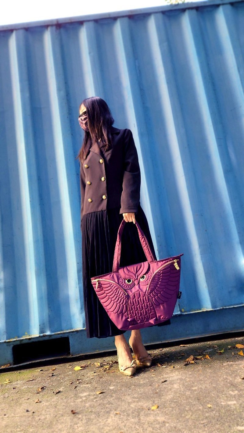 Morn Creations Genuine Owl Tote Bag Mom Bag - Purple - กระเป๋าถือ - วัสดุอื่นๆ สีม่วง