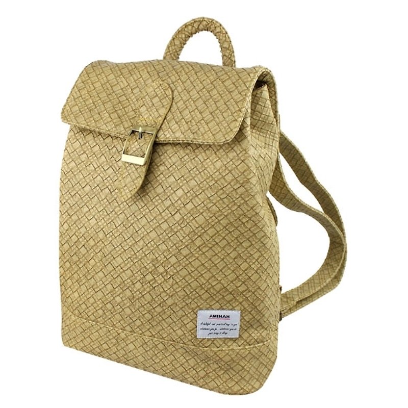 AMINAH-Mustard green fairy tale small backpack [am-0240] - กระเป๋าเป้สะพายหลัง - หนังเทียม สีเขียว
