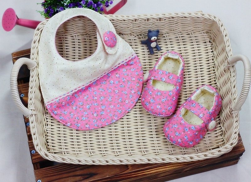 Taro taro powder small blue flower shoes + pocket toddler shoes group - Kids' Shoes - Cotton & Hemp Pink