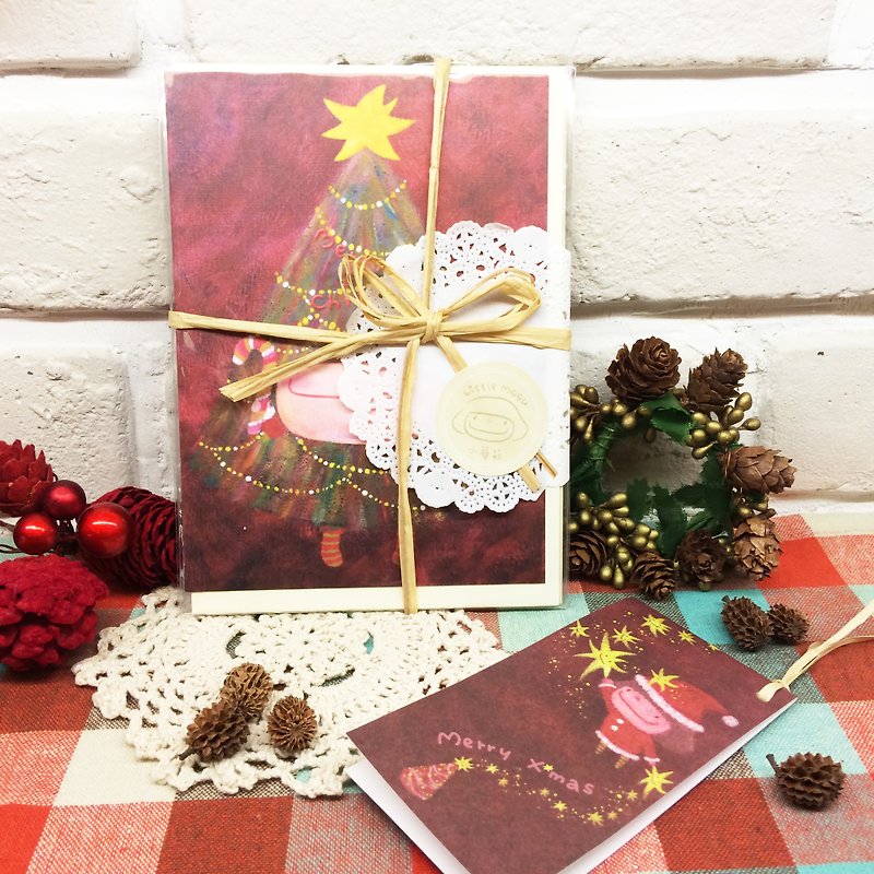 [ 紅色聖誕 ]-小蘑菇聖誕卡片組 （卡片x3+禮物小卡x1） - 心意卡/卡片 - 紙 紅色