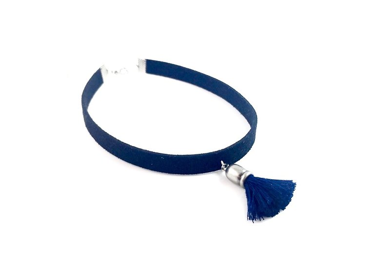 "Black suede necklace - blue tassel." - Necklaces - Genuine Leather Blue