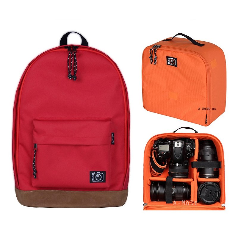 Photographic camera simple color camera inner bag back SLR bag (A02x+IN03) - กระเป๋ากล้อง - วัสดุกันนำ้ สีแดง