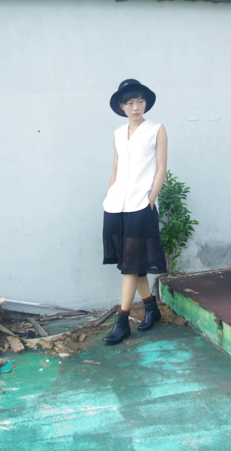 4.5studio- independent hand do - [R;] Restyle transformation series - ruled strappy white sleeveless double-breasted uniform shirt - เสื้อเชิ้ตผู้หญิง - วัสดุอื่นๆ ขาว