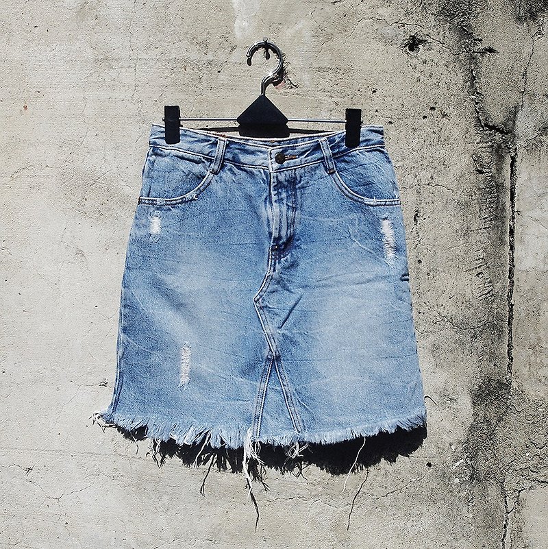 Brush color stitching denim skirt retro vintage - dislocation vintage - - กระโปรง - วัสดุอื่นๆ สีน้ำเงิน