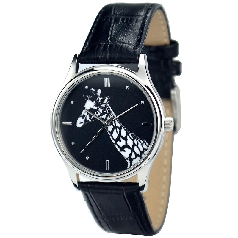 Giraffe Watch (Black and White)-Unisex Design-Free Shipping Worldwide - นาฬิกาผู้หญิง - โลหะ สีเทา