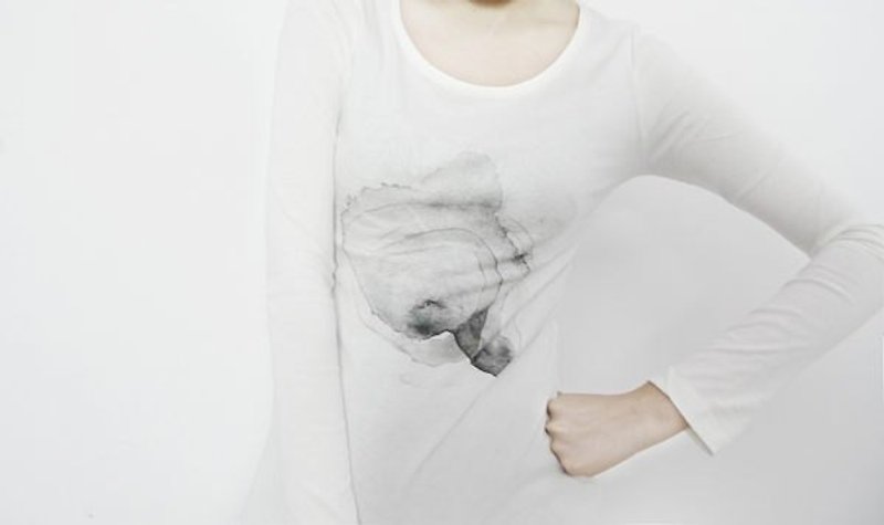 I . A . N Design stains stain-sleeved T-natural 100% organic cotton Organic Cotton S / M - เสื้อยืดผู้หญิง - ผ้าฝ้าย/ผ้าลินิน ขาว