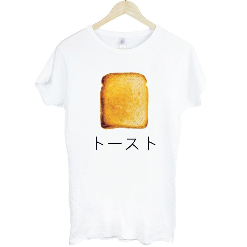 Japanese-Toast Girls Short Sleeve T-shirt-White Toast Japanese Japanese Bread Breakfast Food Cream Design Homemade Brand Breakfast - เสื้อยืดผู้หญิง - กระดาษ ขาว