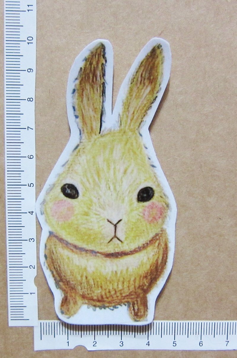 Hand-painted illustration style completely waterproof sticker hare yellow brown - สติกเกอร์ - วัสดุกันนำ้ สีนำ้ตาล
