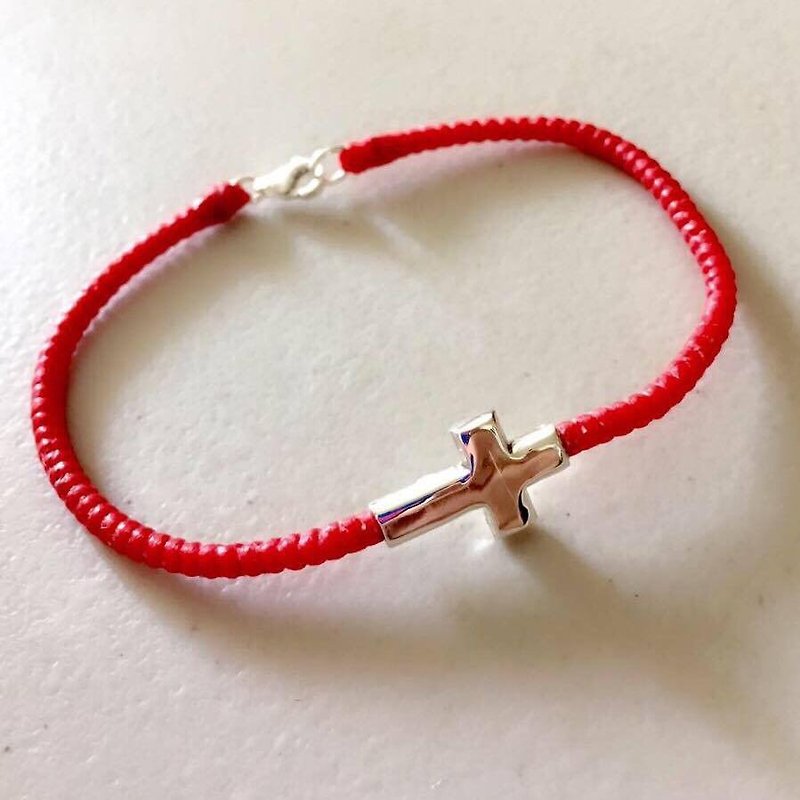 S&A glossy cross sterling silver wax line - Bracelets - Other Materials Red