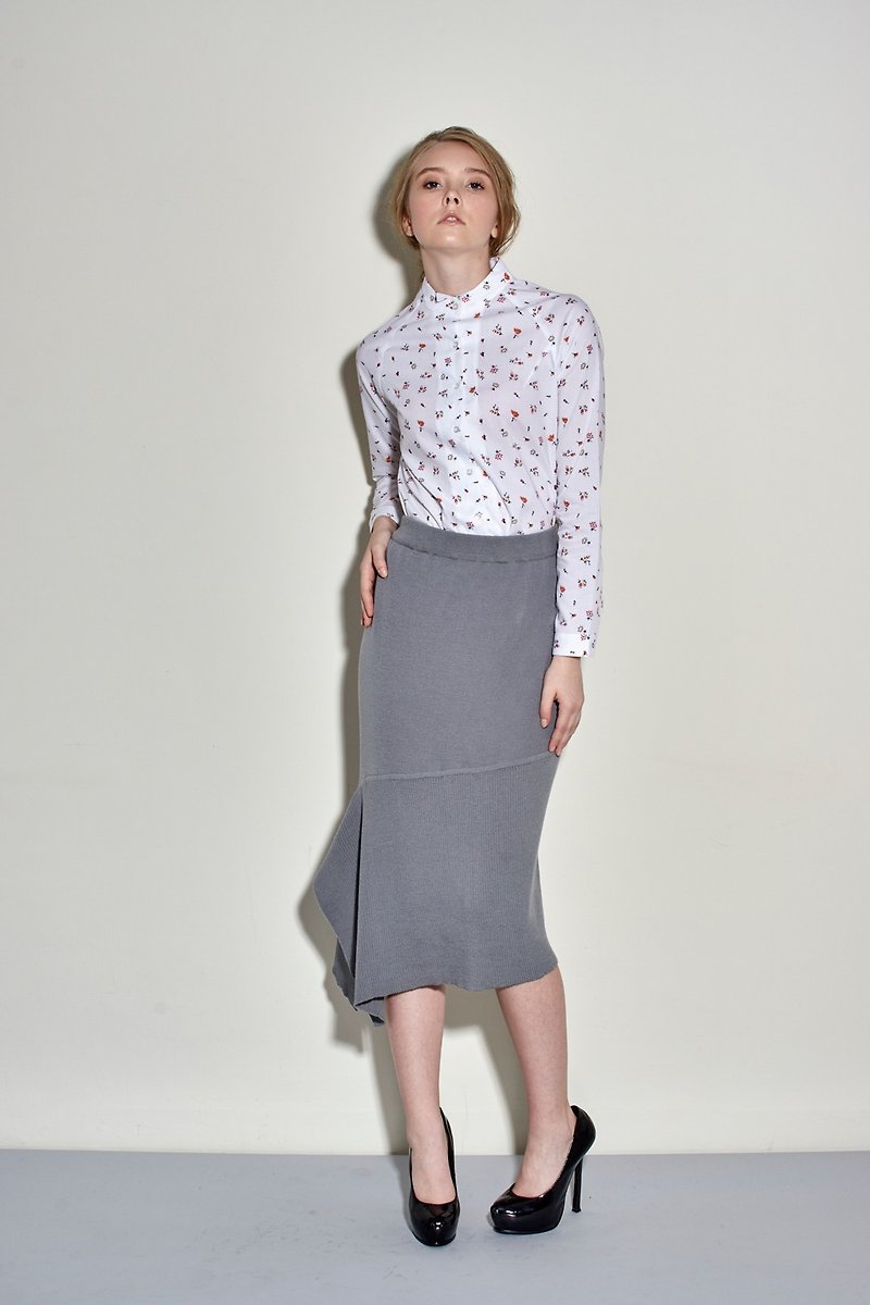 [Seasonal Sale] Grey Merino Wool Special Cut Dress - Skirts - Wool Gray