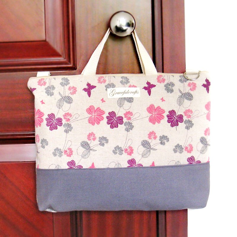 13"  Macbook Pro Bag, Macbook Air sleeve, Zipper Laptop bag with handle and detachable shoulder strap - woodland flowers (Lap-002) - Laptop Bags - Cotton & Hemp Purple
