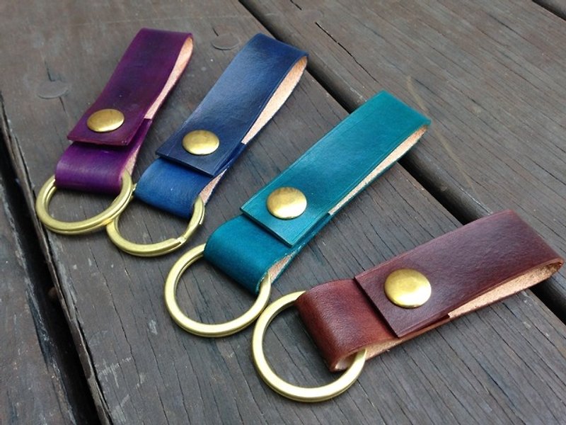 JM handmade leather - cowhide - simple brass hardware KEY circle - Keychains - Genuine Leather Blue