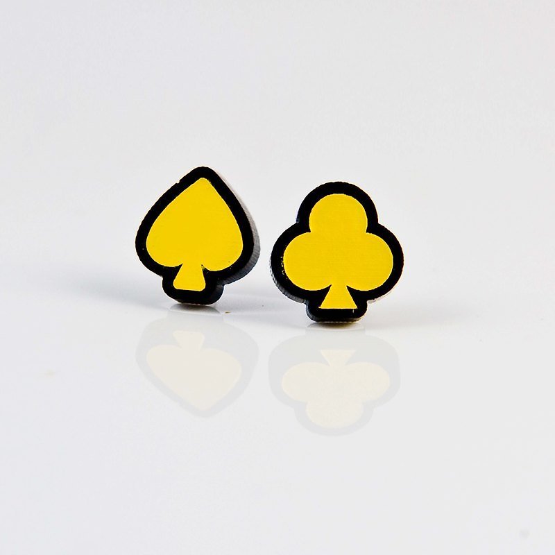 Playing cards / clubs + spades / anti-allergic steel needle / can be modified clip - Earrings & Clip-ons - Acrylic Yellow