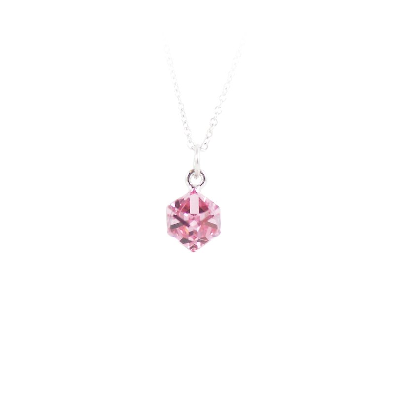 Bibi's Eye Crystal Series-Pink Small Square Crystal Necklace - สร้อยคอ - เครื่องเพชรพลอย สึชมพู