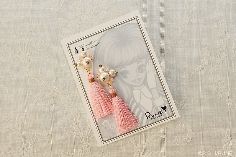 Earrings / Cotton Pearl earring (event product) - Earrings & Clip-ons - Other Materials Pink