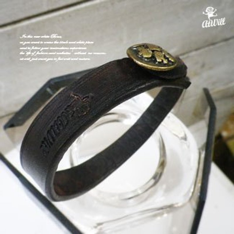 Atwill. SHAPE handmade original color nail button leather bracelet / deep coffee - สร้อยข้อมือ - หนังแท้ สีนำ้ตาล