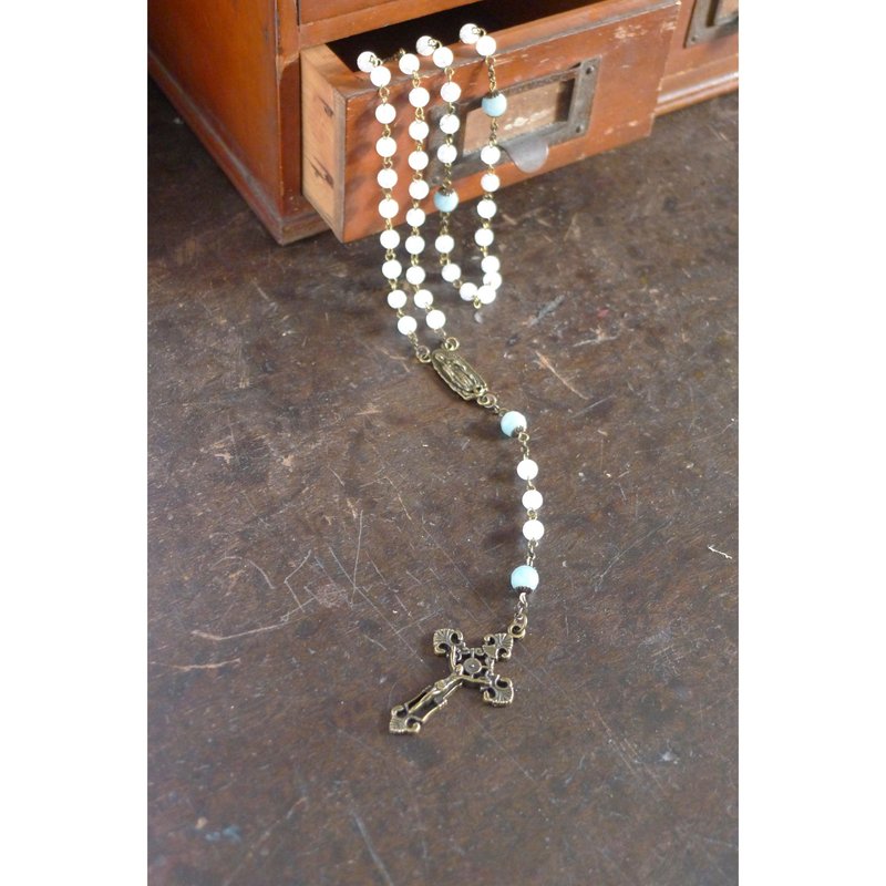 § Rosary § 冰裂紋水晶+天河石 - 項鍊 - 其他材質 白色