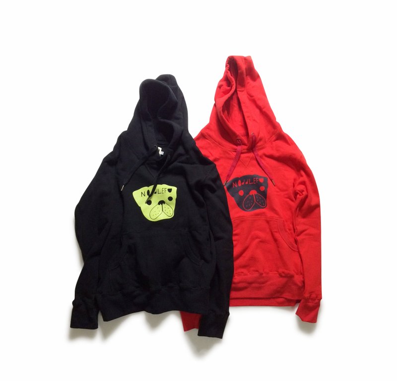 【Noddlefu納豆腐】LOGO大學厚帽TEE(黑X夜光/紅X丈青兩色) - 帽T/大學T - 棉．麻 黑色