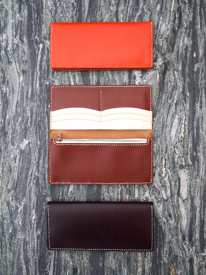 Hand-stitched leather simple long wallet/long clip - Wallets - Genuine Leather 