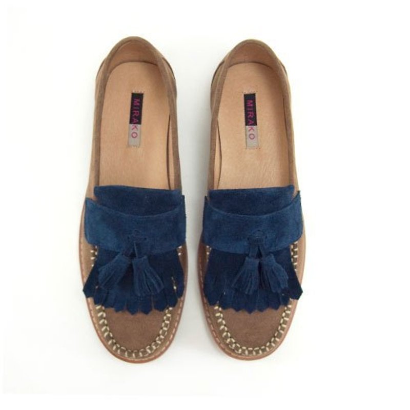 Classic Vintage Moccasin Tassel Loafers M1109A BrownNavy - Women's Oxford Shoes - Cotton & Hemp Multicolor