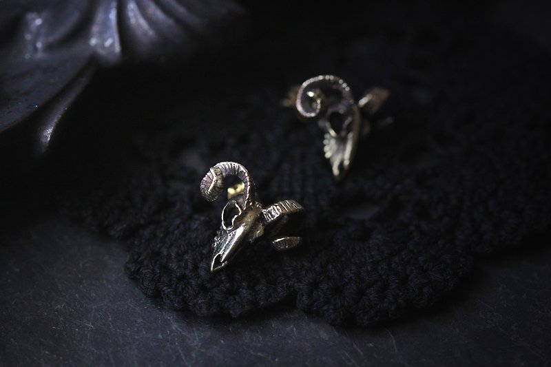 Goat Skull Stud Earrings By Defy / Goat Skeleton Jewelry / - Earrings & Clip-ons - Other Metals Gold