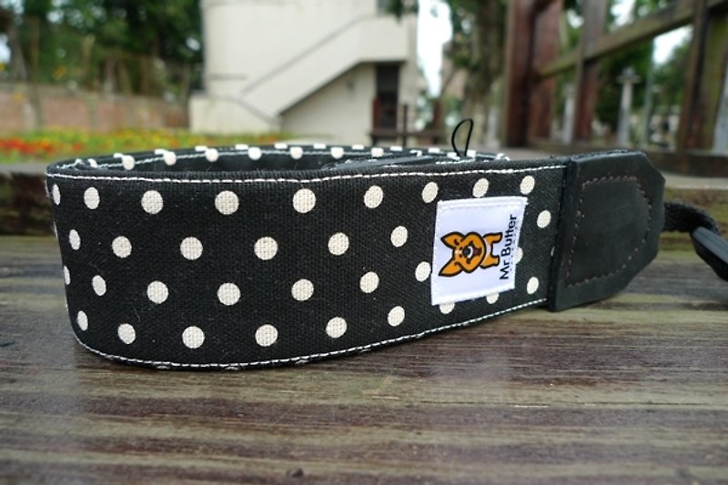 Camera strap. Black dotted cotton handmade - Camera Straps & Stands - Other Materials Black