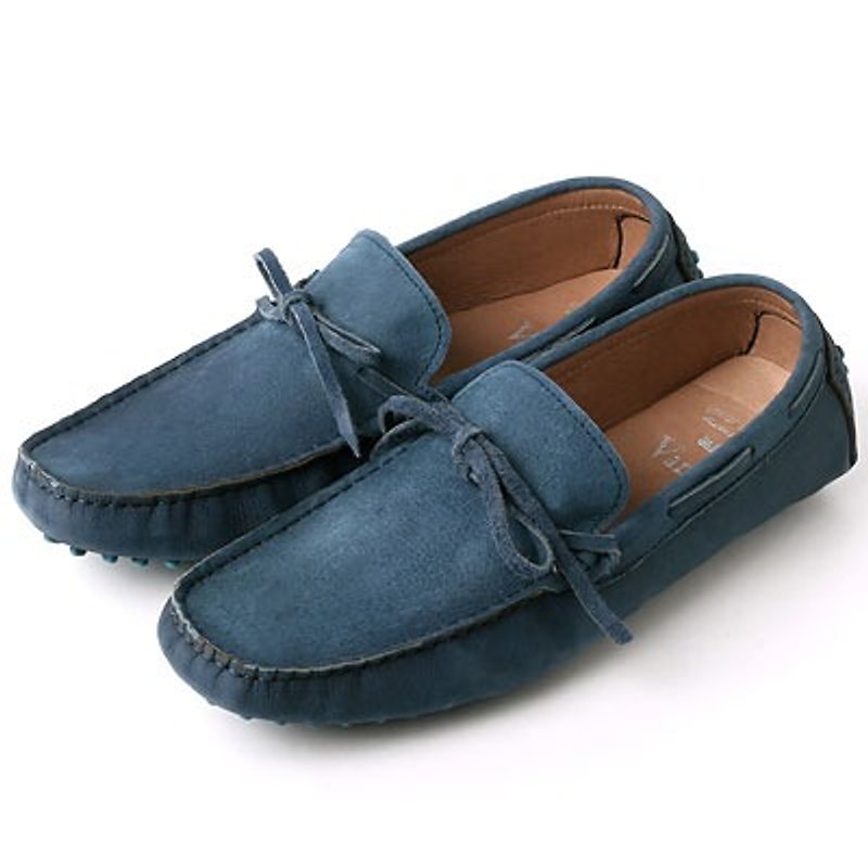 《早春回饋特惠$2200》Vanger 優雅美型‧輕旅生活藍彩豆豆樂福鞋----Va133磨砂藍 - 男款牛津鞋 - 真皮 藍色