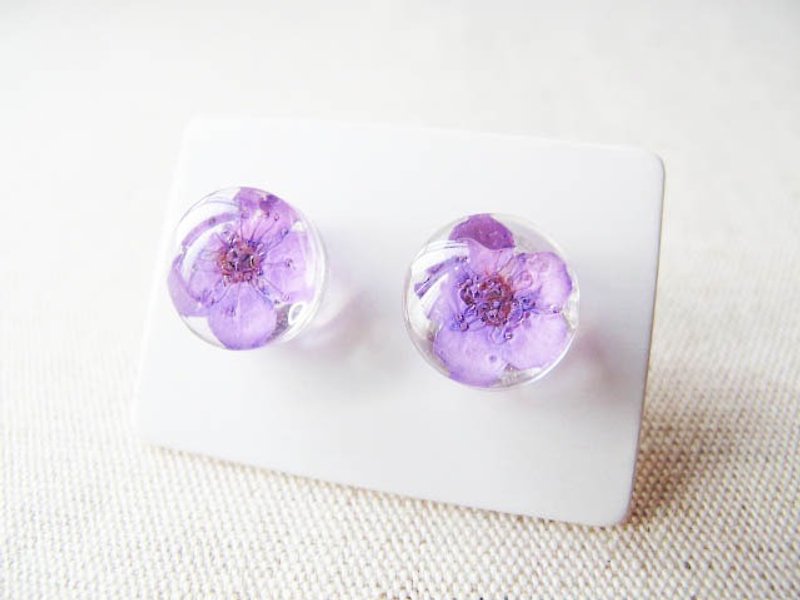 * Rosy Garden * Dried plum purple small earrings - ต่างหู - วัสดุอื่นๆ สีม่วง