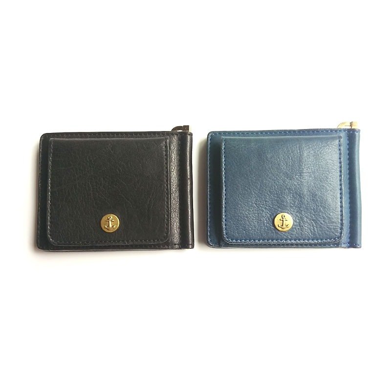 Plant rub leather wallet bag banknote Japan Shenglin company's leather goods brand Damasquina- - กระเป๋าสตางค์ - หนังแท้ สีน้ำเงิน