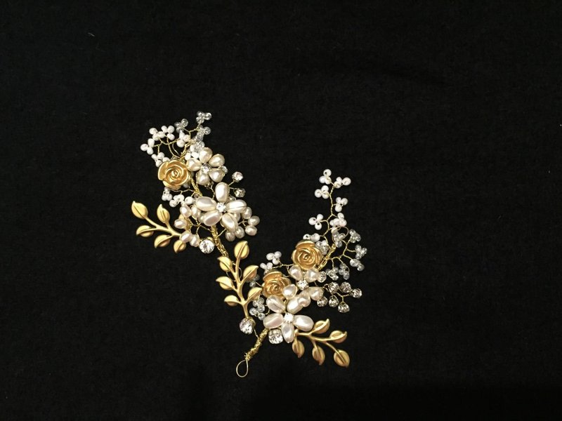 BeccaFico新娘飾品_兩件飾金色珍珠髮飾 - 髮夾/髮圈 - 寶石 金色
