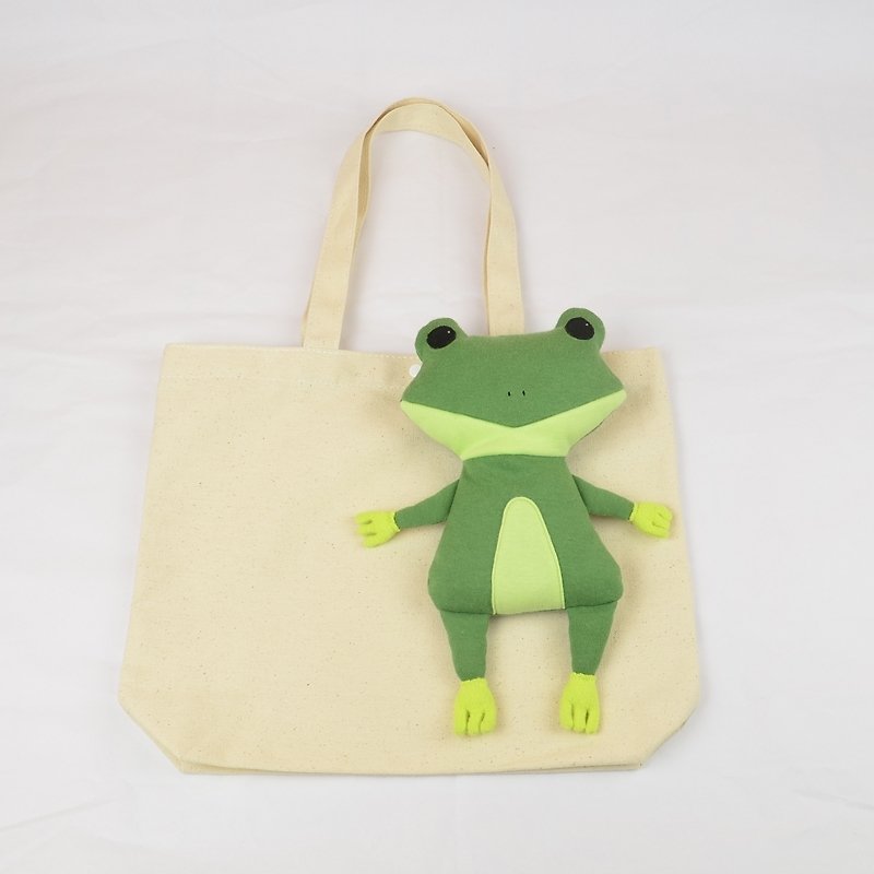 黏人青蛙帆布背袋 - 側背包/斜背包 - 其他材質 綠色
