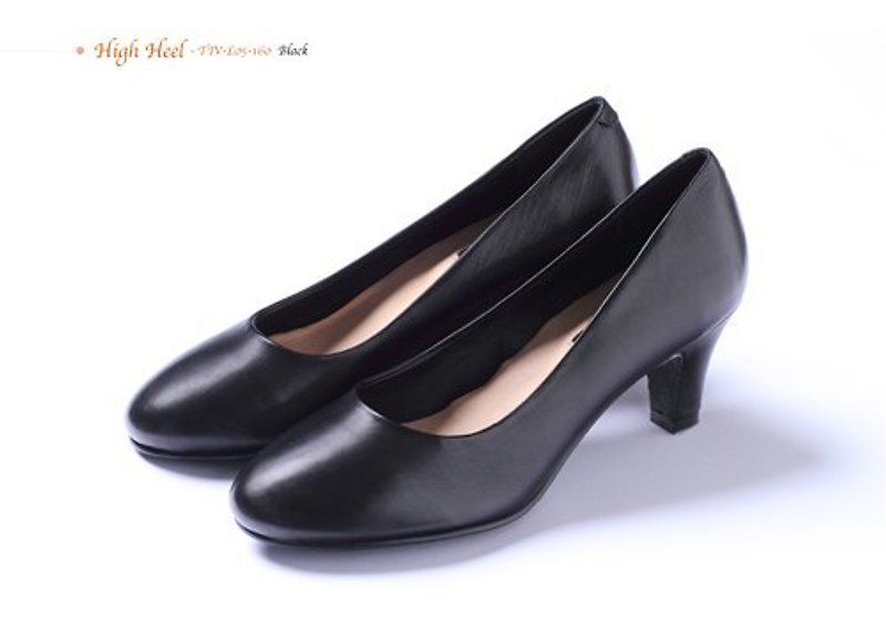 Black temperament slender heel shoes - High Heels - Genuine Leather Black