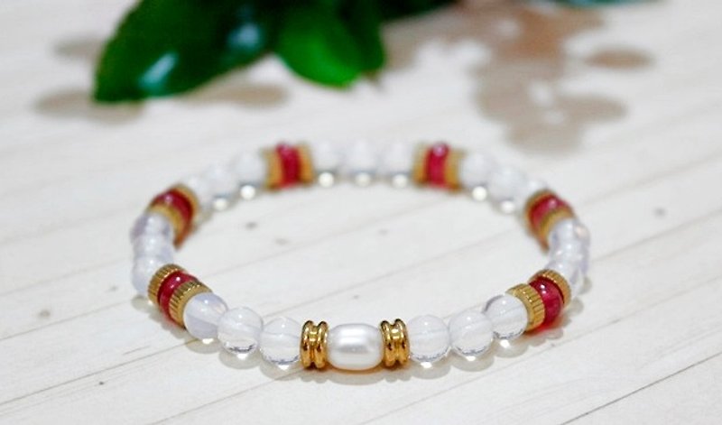 X Bronze natural stone elastic bracelet _ Yan - Bracelets - Gemstone White