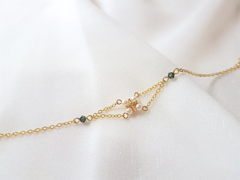 Thin Geometric Basket Empty Pearl and Crystal Bracelet - Bracelets - Pearl Green