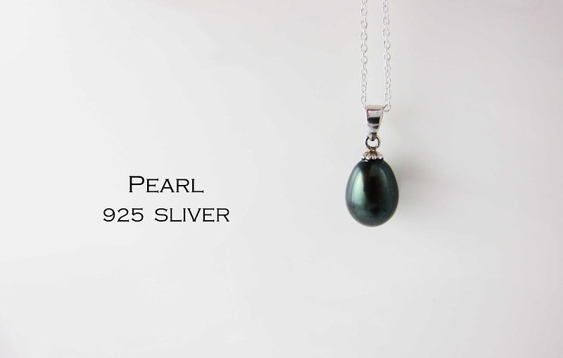 寶石 項鍊 灰色 - ::情人節:: 黑珍珠 925銀項鏈