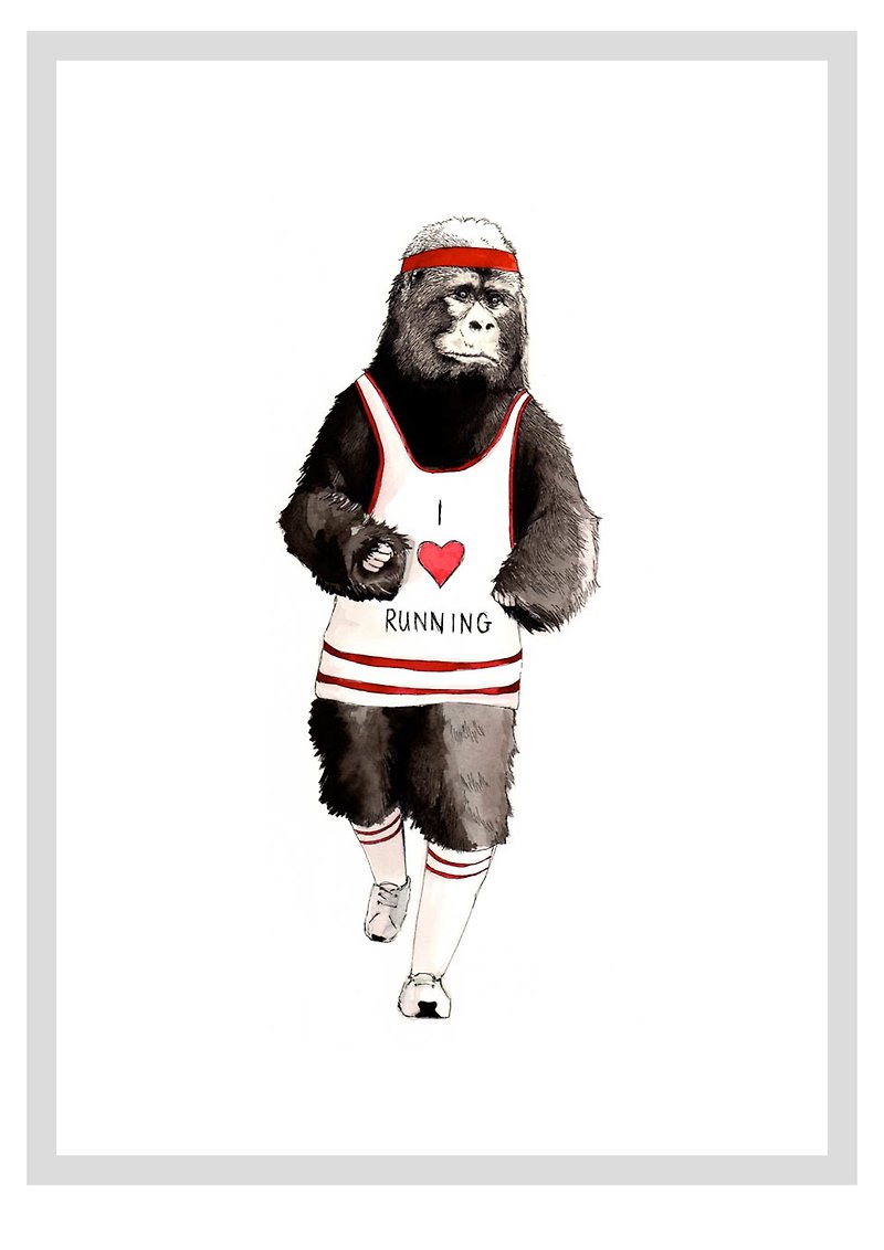 I Love Running Ape design poster | Jimbobart - โปสเตอร์ - กระดาษ ขาว