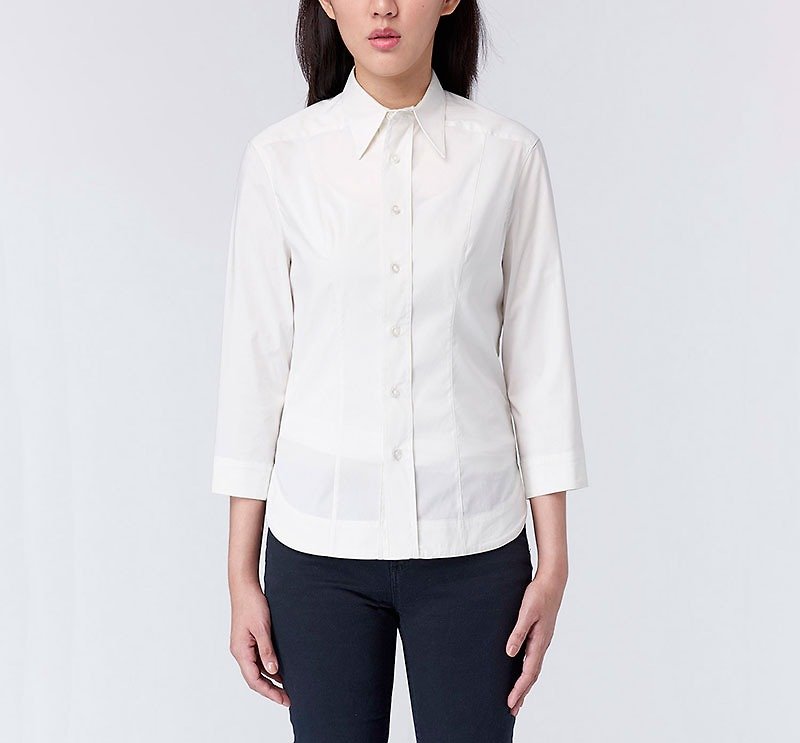 【上班單品 福利品】 CS Eva Shirt 彈性合身公主線七分袖襯衫 - 女襯衫 - 棉．麻 白色