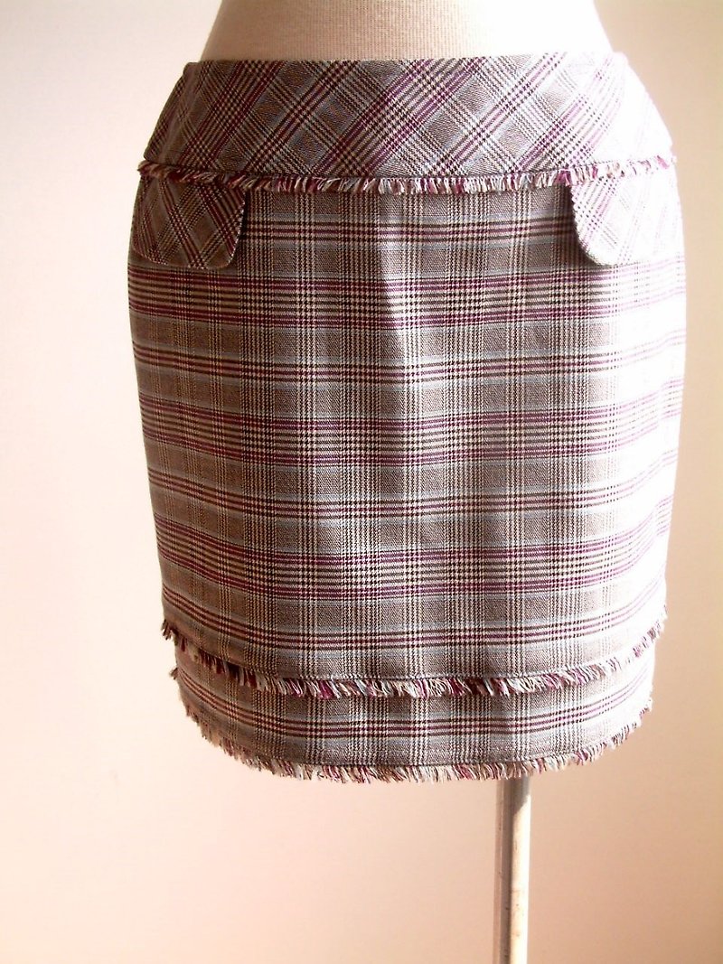 Houndstooth plaid skirt mixed lineage - light blue + purple - กระโปรง - วัสดุอื่นๆ สีเทา
