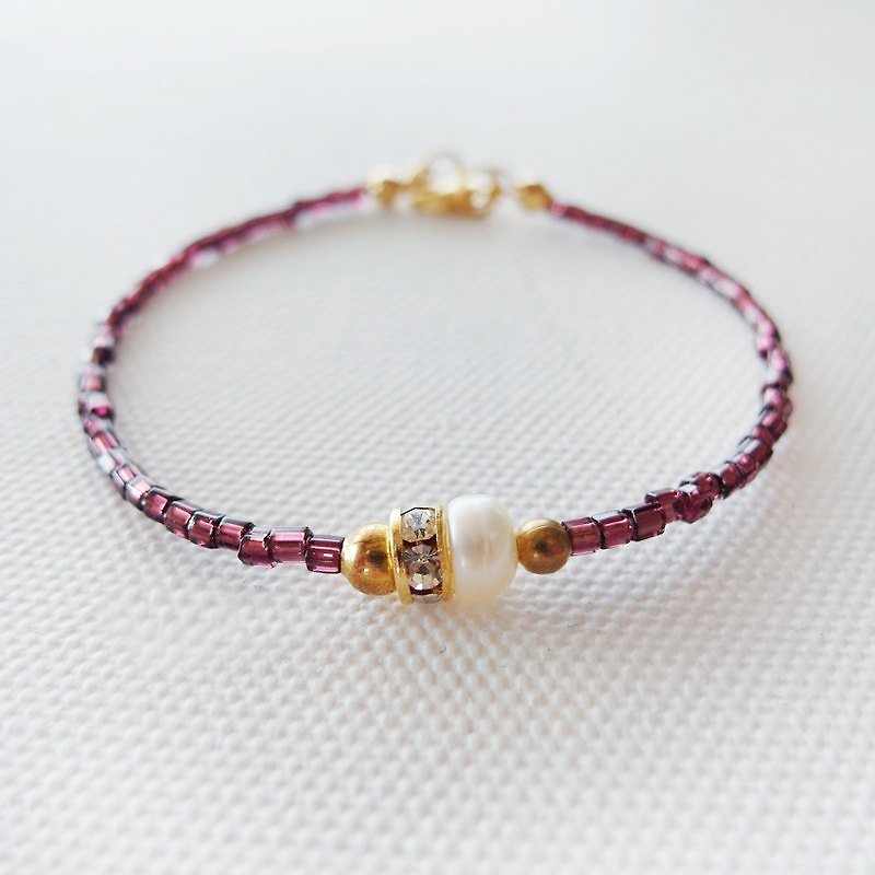 Cha mimi. Gorgeous low-key. Minimalist minimalist natural pearl bracelet wheel - purple - Bracelets - Other Materials Purple