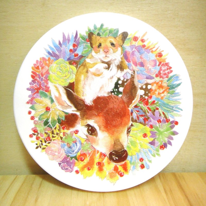 台灣鶯歌陶磁吸水杯墊-黃金鼠&小鹿款 - 杯墊 - 其他材質 多色