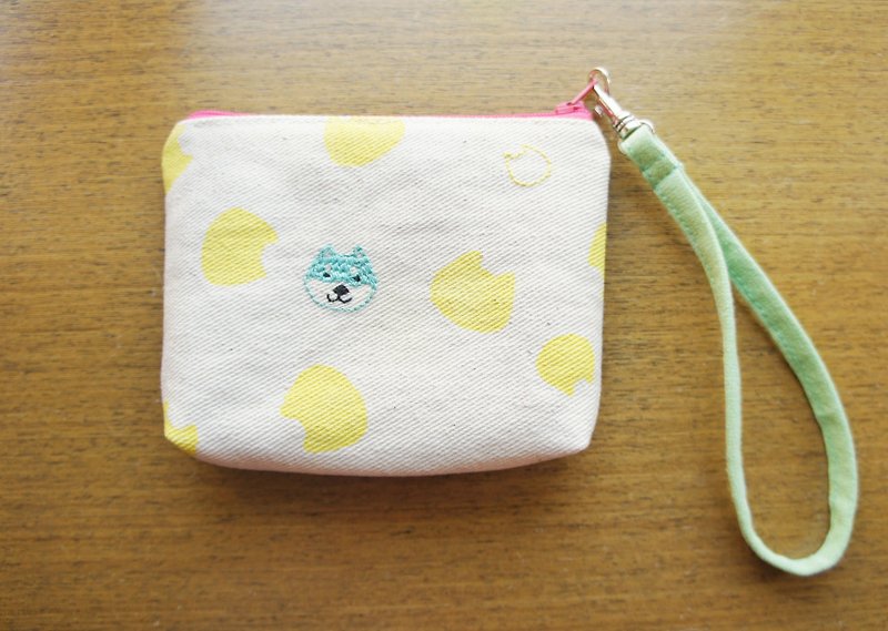 【Mangogirl]笑顔の柴犬刺繍手作りのファスナー財布 - 小銭入れ - 刺しゅう糸 